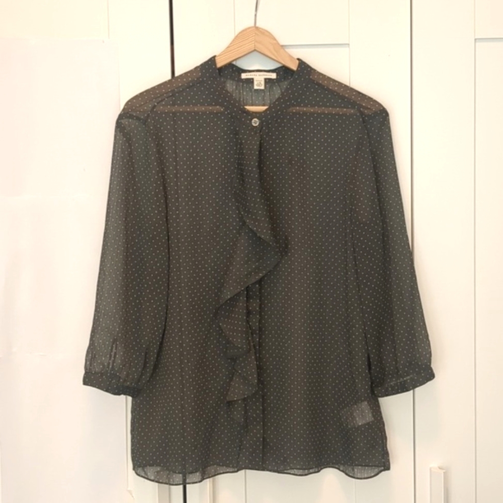 Grey with White Polka Dot Sheer Blouse by Banana Republic